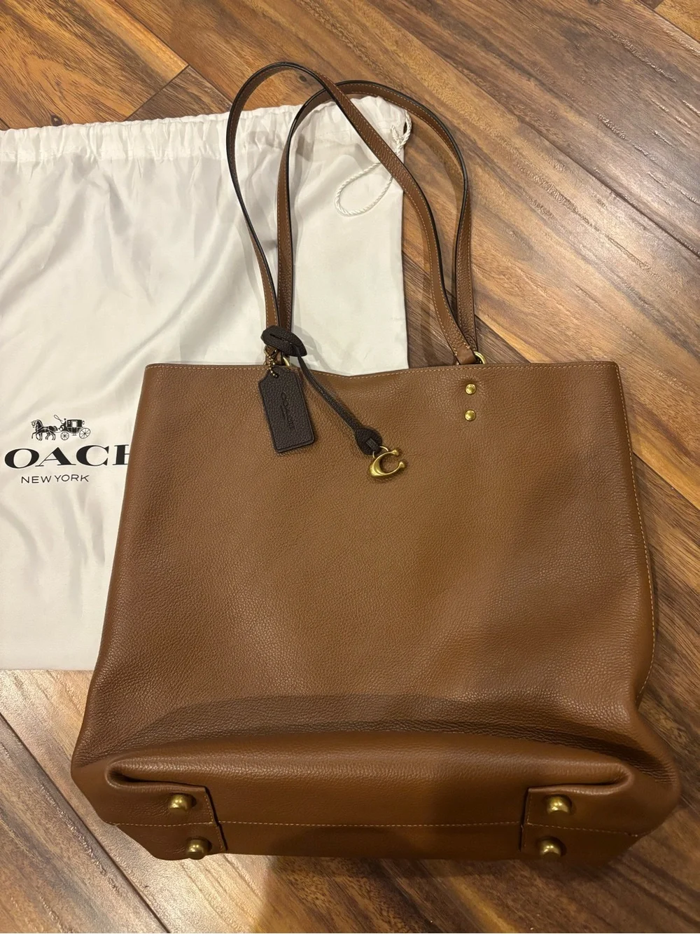 Coach Brown Pebbled Leather Tote with Gold-Tone Hardware